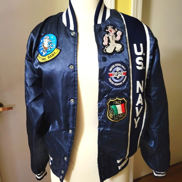 Vintage U.S. Navy Satin Bomber Jacket "Coolest Jacket" Navy Aviator Bomber sz Sm - Picture 13 of 16